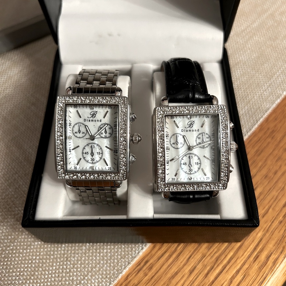 Burgi Women's Set of 2 Quartz Crystal Accented Watches